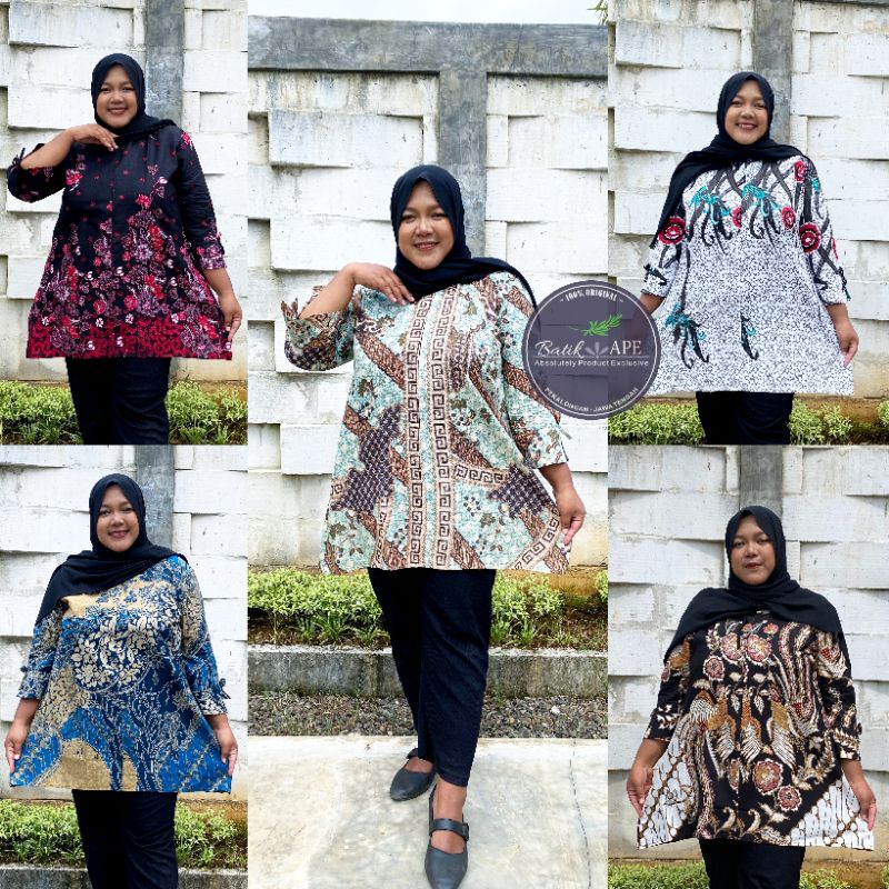 TUNIK BATIK JUMBO BIGSIZE 3L 4L 5L XXXXXL LD 120 130 140 LENGAN BELAH VARIASI PITA MOTIF MAHARANI ILALANG CAPTOSCA SAKURA MERAH MANUK TARUNG MODERN MURAH