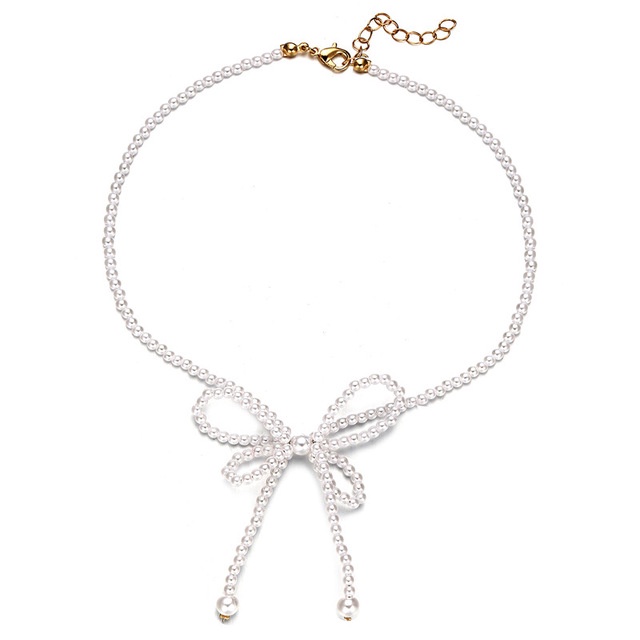 IFYOU Korean Fashion Bowknot Necklace Ladies Pearl Chain Choker Women Jewelry Accessories