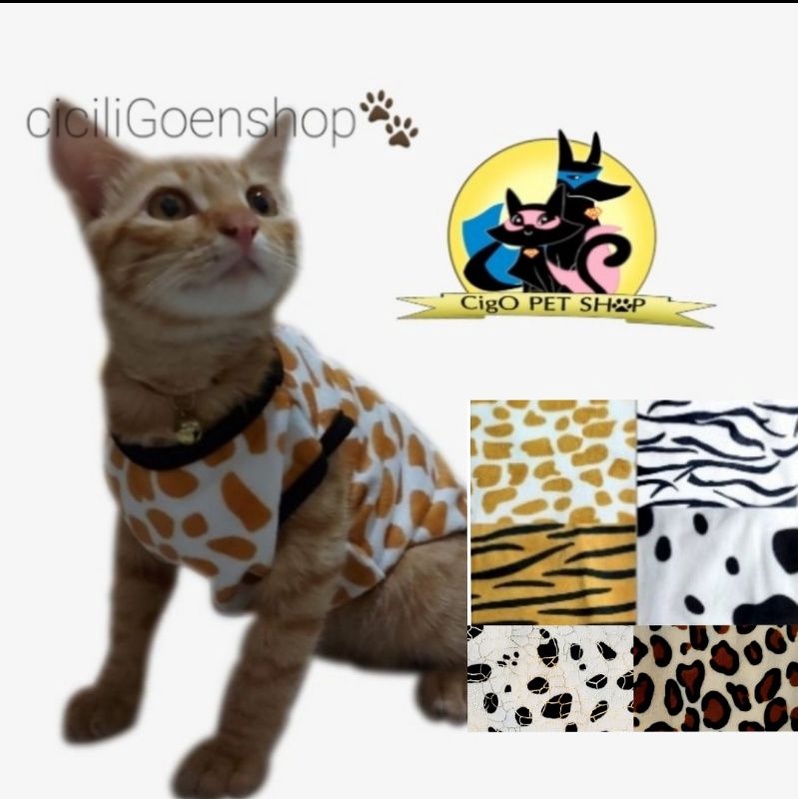 Baju khusus kucing motif lucu adem simple bahan halus loreng totol jerapah