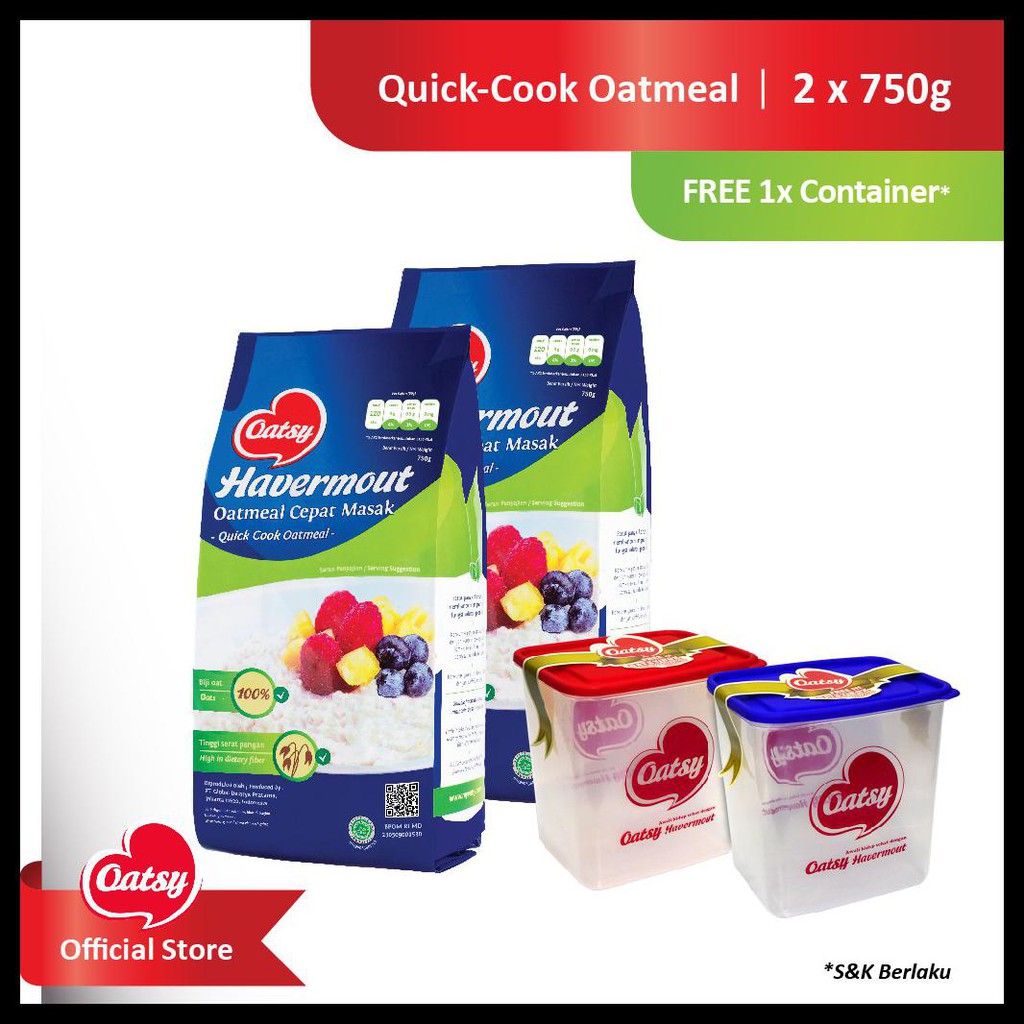 

Oatsy Quick Cook Oatmeal 750G (Free Container)