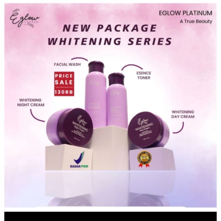 E Glow Platinum paket Acne100%Ori Free pouch/skincare E Glow BPOM/