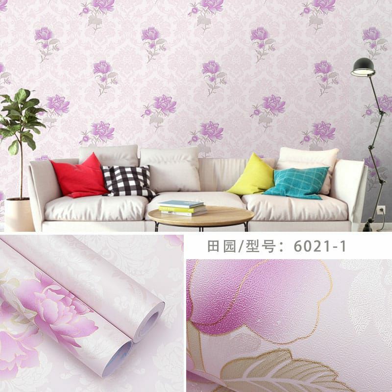 Wallpaper dinding MURAH medan wallpaper dinding motif bunga kilap dasar ungu
