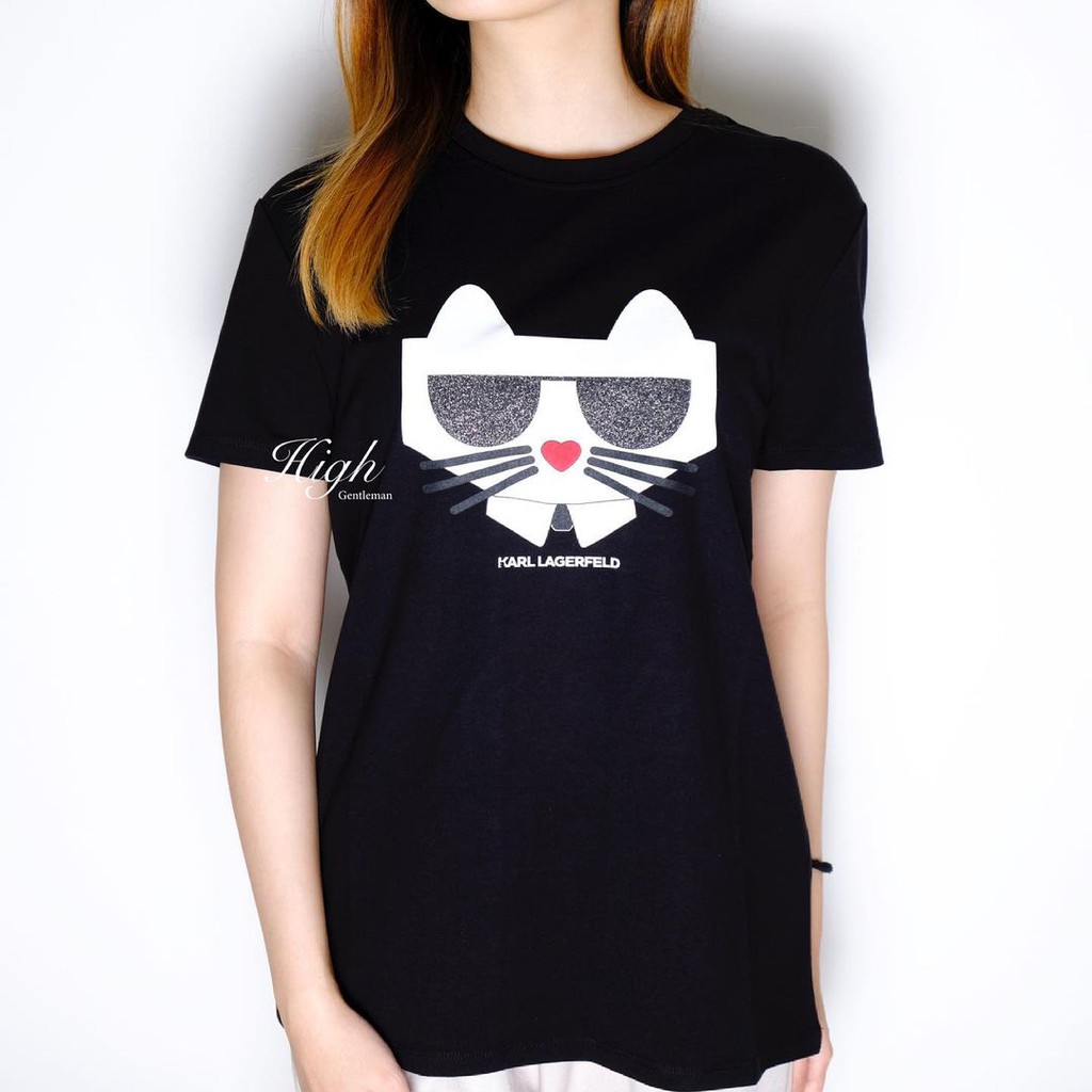 Karl Lagerfeld Women Iconic Cat Face Tee Black