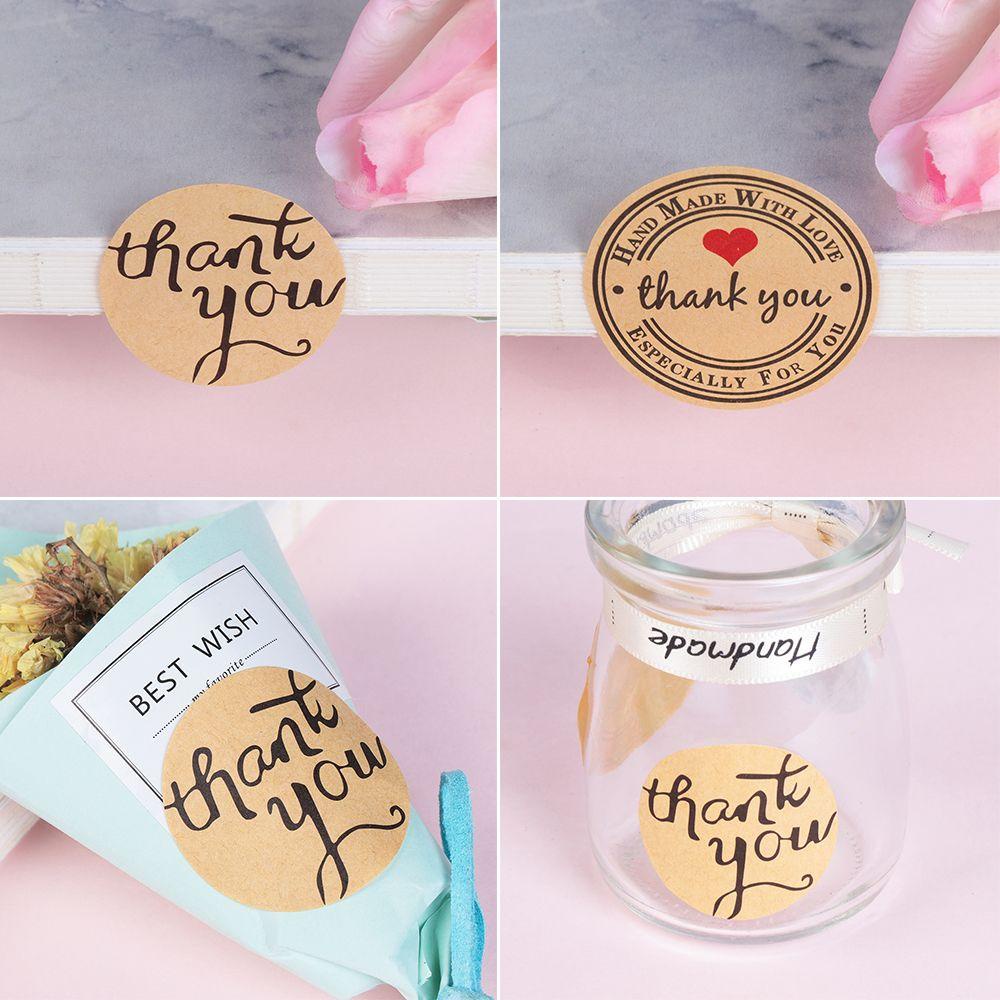 Wonder 12pcs/lembar 3.5cm &quot;Thank You&quot; Label Stiker Handmade Kreatif Undangan Pernikahan Perekat Diri