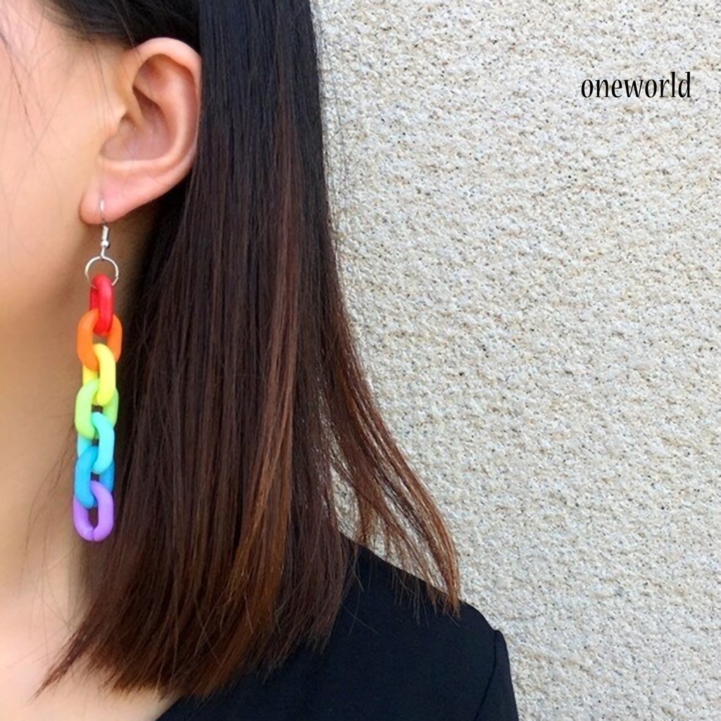 OW# Ear Hook Candy Color Creative Acrylic Long Dangle Stylish Ear Pendant for Party