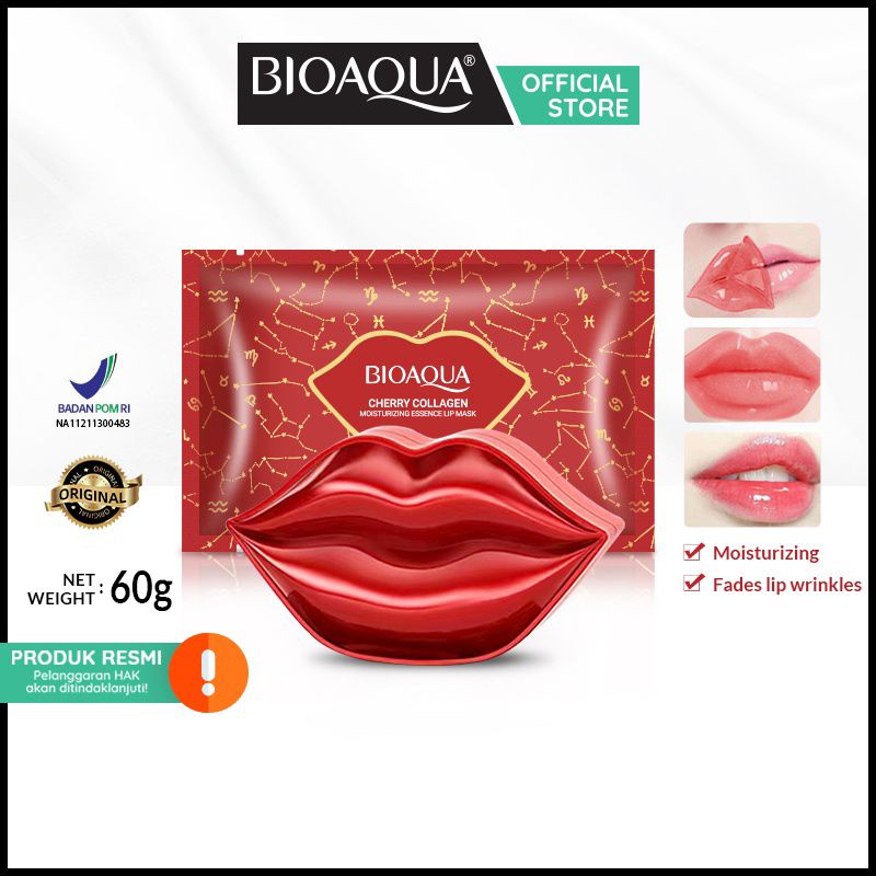 [BPOM】 BIOAQUA masker bibir Cherry collagen Moisturizing Essence Lip Mask (Free Gift)!