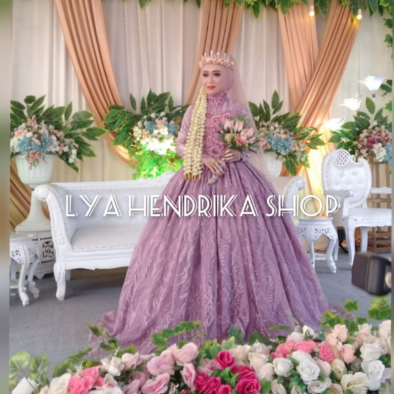 gaun pengantin tile akar mutiara/ballgown