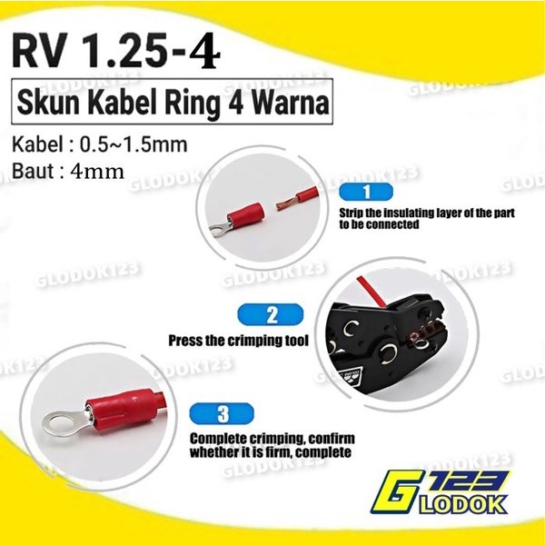 Terminal Kabel Sekun Skun Ring O Bulat Cable Lug Isolasi RV 1.25-4