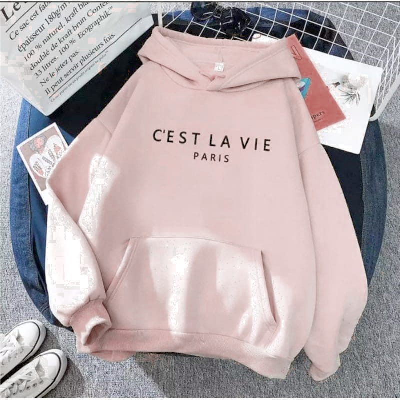 Hoodie Cest LaVie Outwear Wanita Ala Korean Style Bahan Fleece