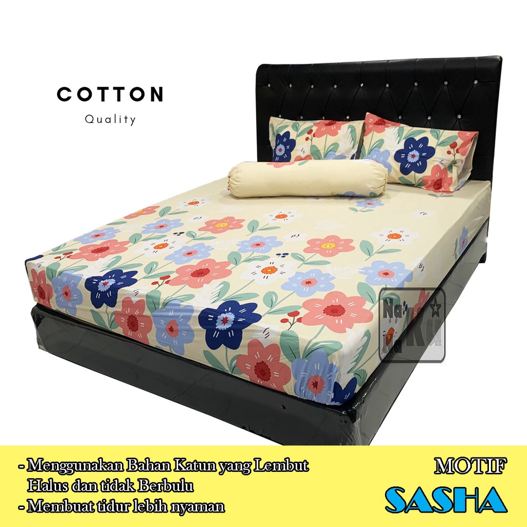 Sprei Katun Premium dengan Sarung Bantal dan Guling - Motif Sasha