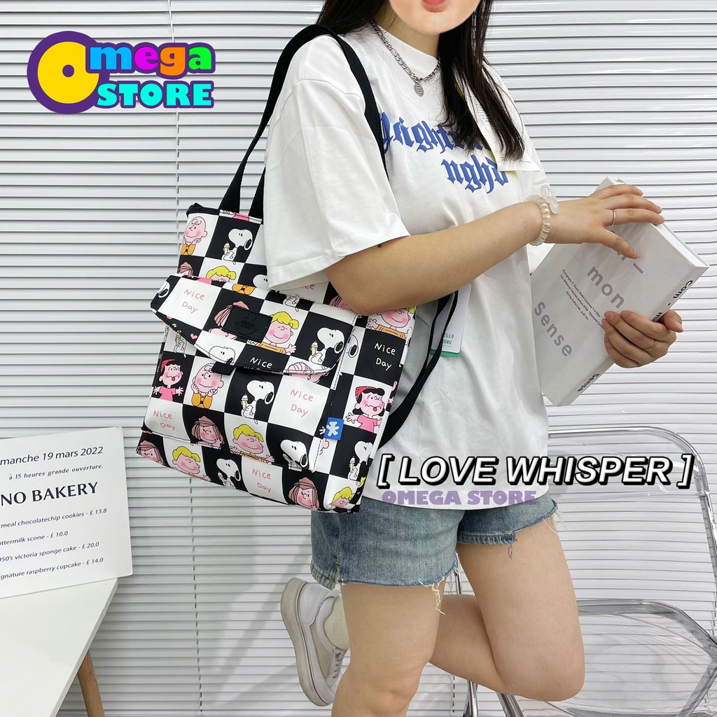 [O&amp;S] Tote Bag Resleting Motif Snoopy Lucu Perempuan Korea Fashion Tas Jinjing Sekolah-OS266