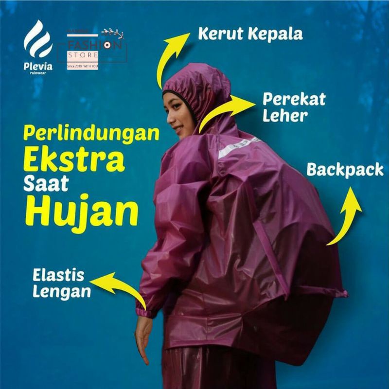 Jas Hujan Jaket Celana Backpack Diamond Transparan - Jas Hujan dengan Tempat Ransel - Mantel untuk bawa tas