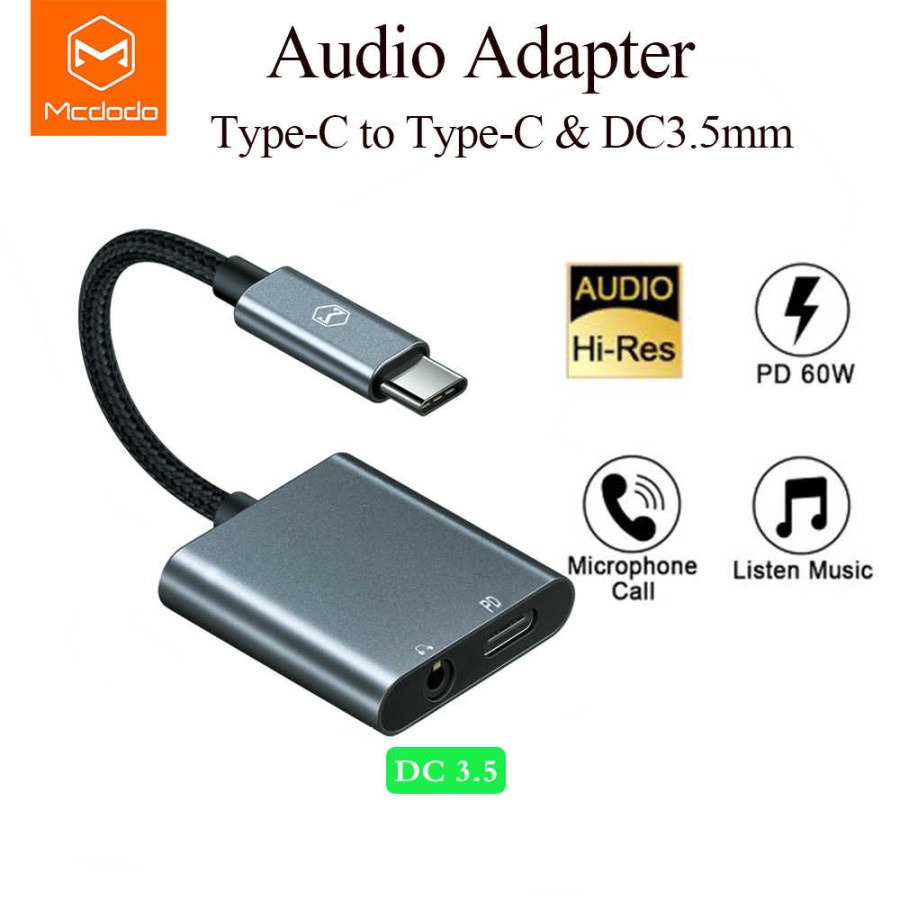 MCDODO CA-7540 Converter Type C To Jack 3.5mm Charging + Audio + Call Mic Adapter Type C Converter Audio Type C to DC 3.5mm