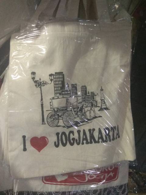 TOTE BAG JOGJA VARIASI BATIK 40x30 cm GAMBAR MALIOBORO JOGJA - TAS PRIA WANITA COUPLE SOUVENIR MURAH