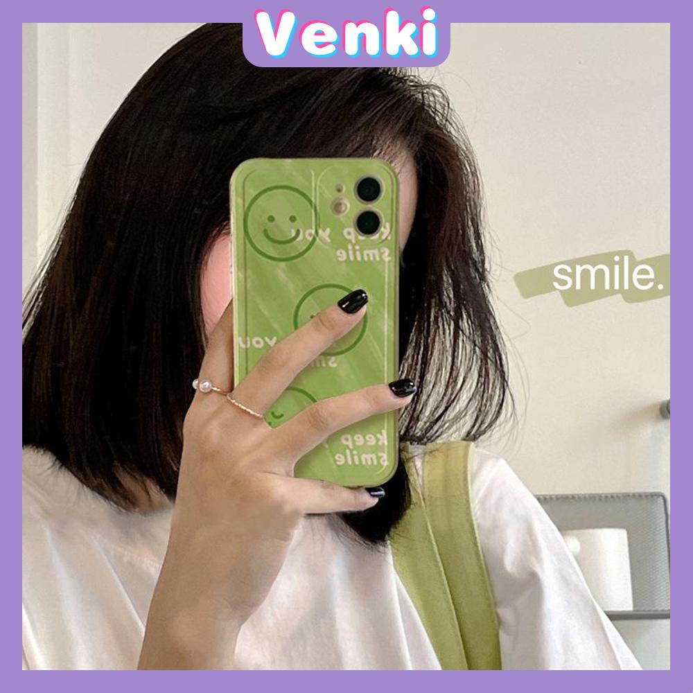 Casing Silikon iPhone 13 Pro Max 12 Pro Max 11 7 Plus Shockproof Aksen Smiley Warna Hijau