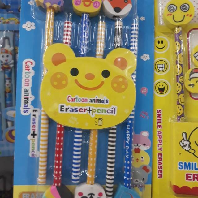 

Penghapus Pensil + Pensil / Eraser + Pencil Set Karakter Cartoon animals