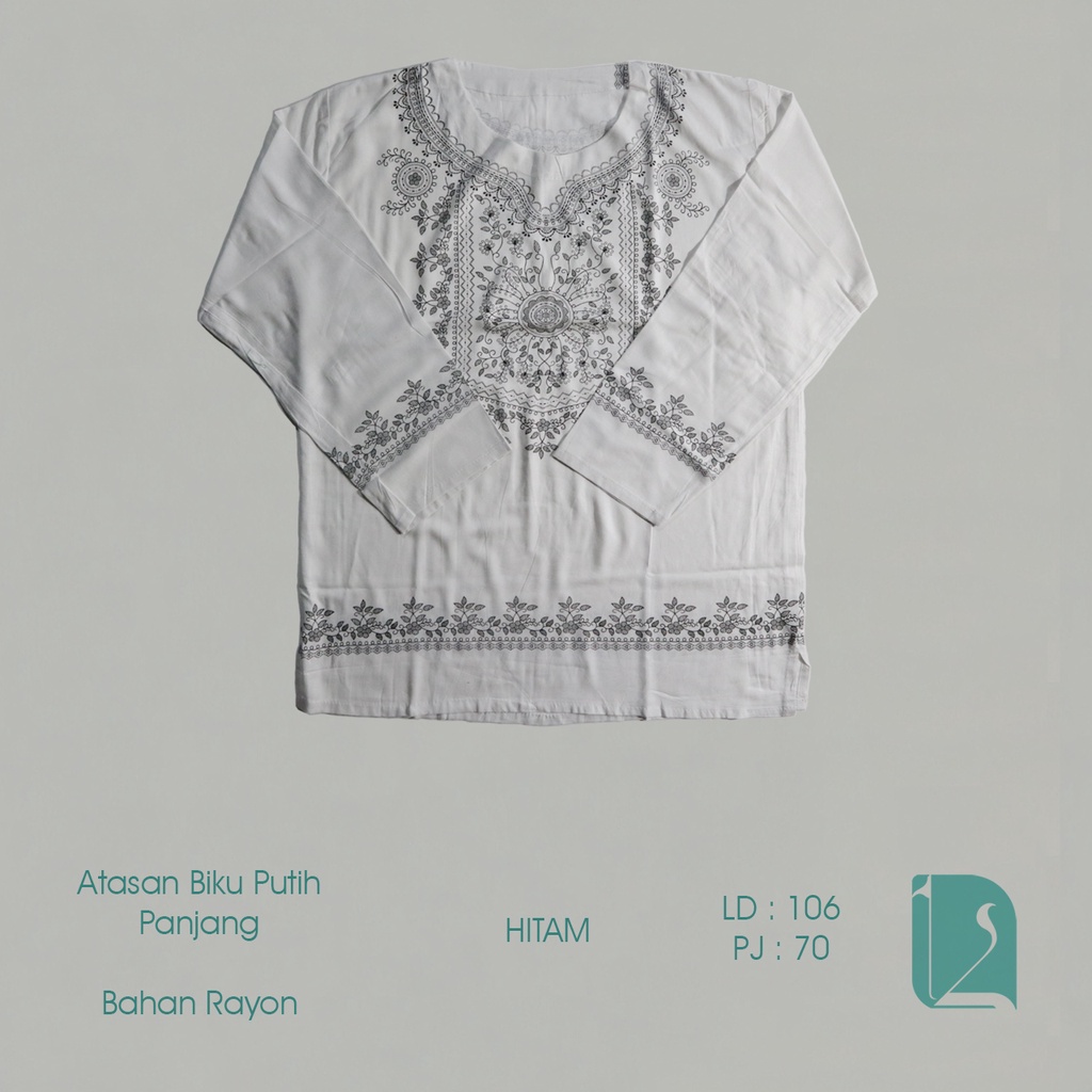 KAOS BALI Biku Putih Lengan Panjang (MOTIF HITAM)