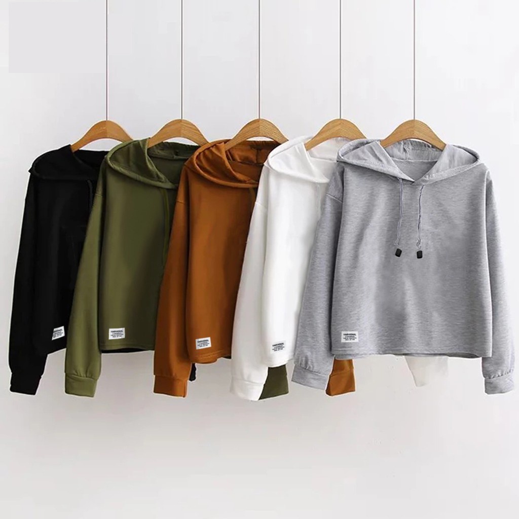 SWEATER CROP HOODIE BAHAN BEBYTERRY POLOS TERLARIS