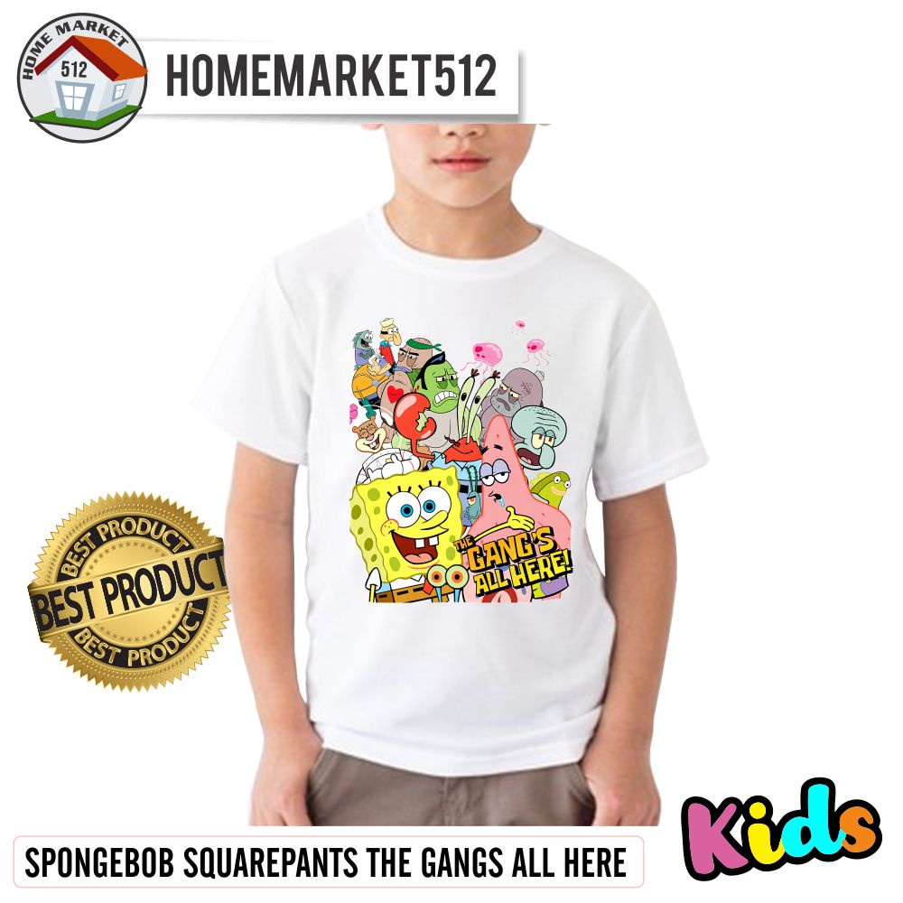 Kaos Anak Spongebob Squarepants The Gangs All Here Kaos Anak Laki-laki Dan Perempuan Premium | Homemarket512