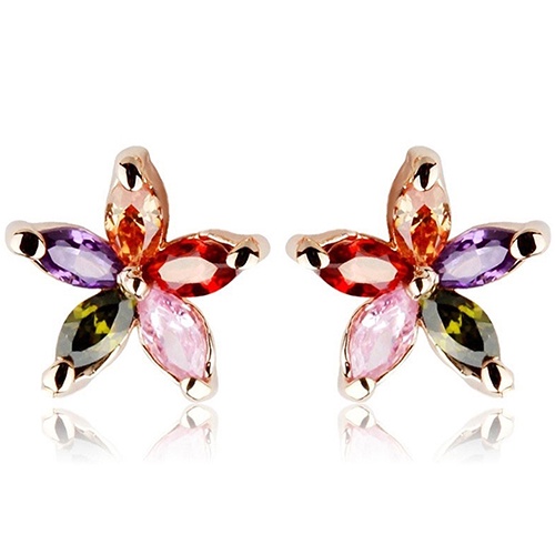 Hu Hu Hu Hu Hu Alat Bantu Pasang Kacamata♡ Anting Tusuk Bentuk Bunga Aksen Zircon Warna-Warni Untuk Wanita