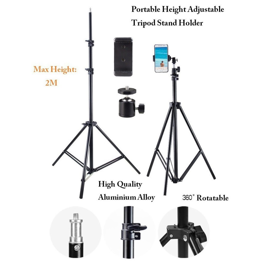 TRIPOD 2M For Photograpy Light Stand Ball Head Selfie Tripod Handphone and Camera Non Pack