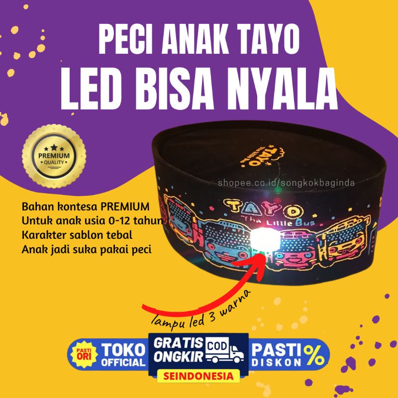 Peci Songkok Kopyah Anak Laki laki Karakter Led Hitam Polos Bordir Nu Tinggi Kekinian Murah