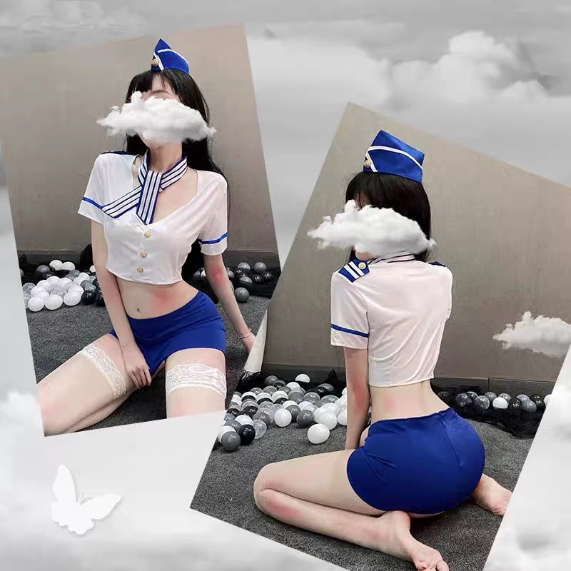 Lingerie Set Sexy Stewardess Cosplay Costume Pramugari Kostum A130