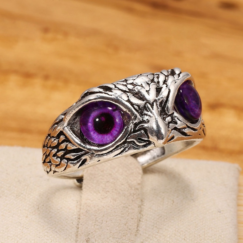 Fancyqube Retro Cute Simple Design Owl Ring Multicolor Eyes Silver Color Men Women Engagement Wedding Rings Jewelry Gifts