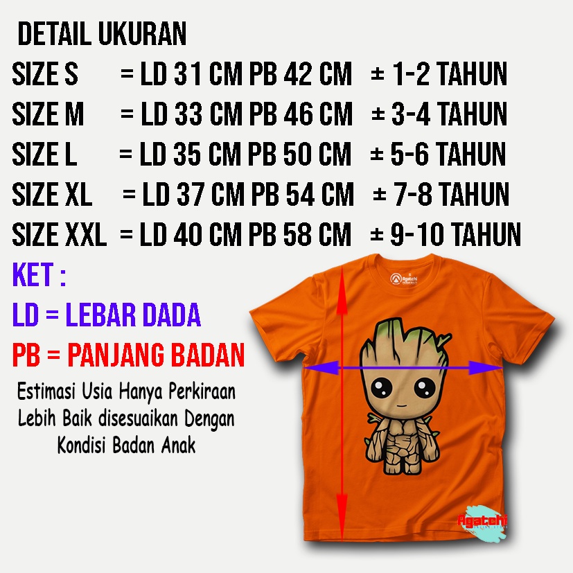 Baju Anak / Kaos Atasan Anak / Kids T Shirt Baby Marvel Chibi Kawaii Groot