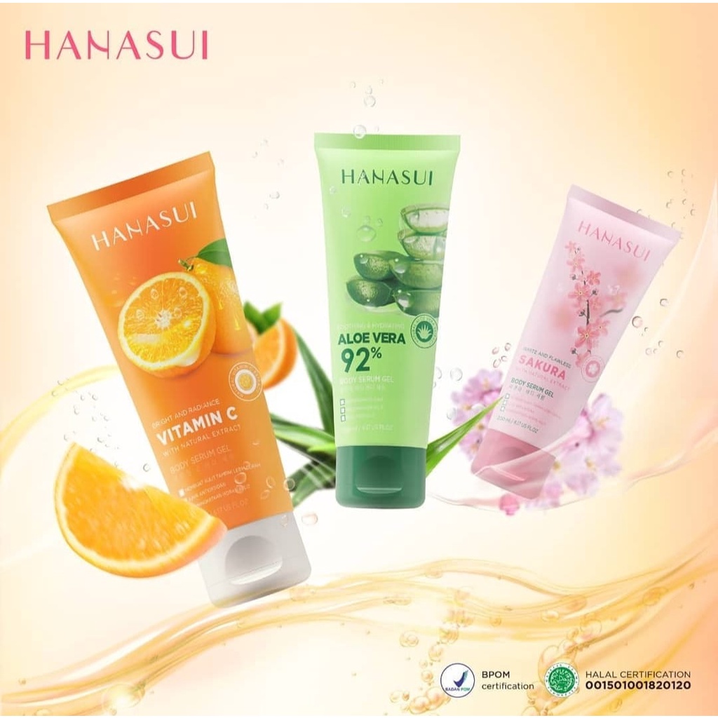 Hanasui Body Serum Gel 200ml Aloe Vera Vit C Sakura BPOM