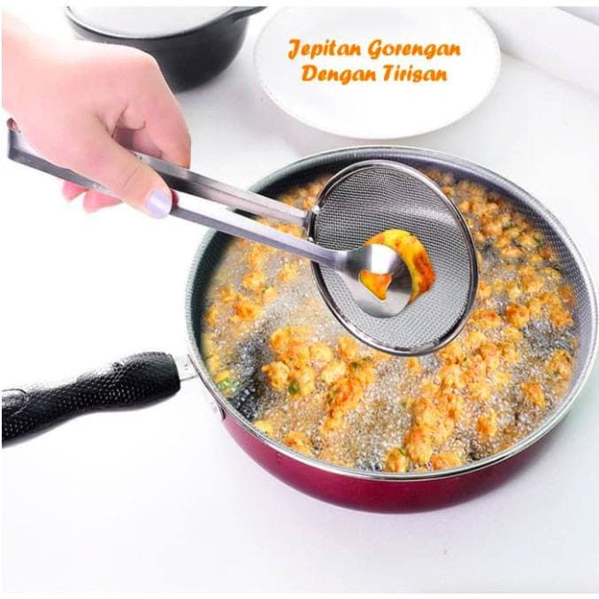 TGM - Jepitan Gorengan dengan Tirisan Minyak 2in1 Alat Pencapit Penjepit Makanan Stainless