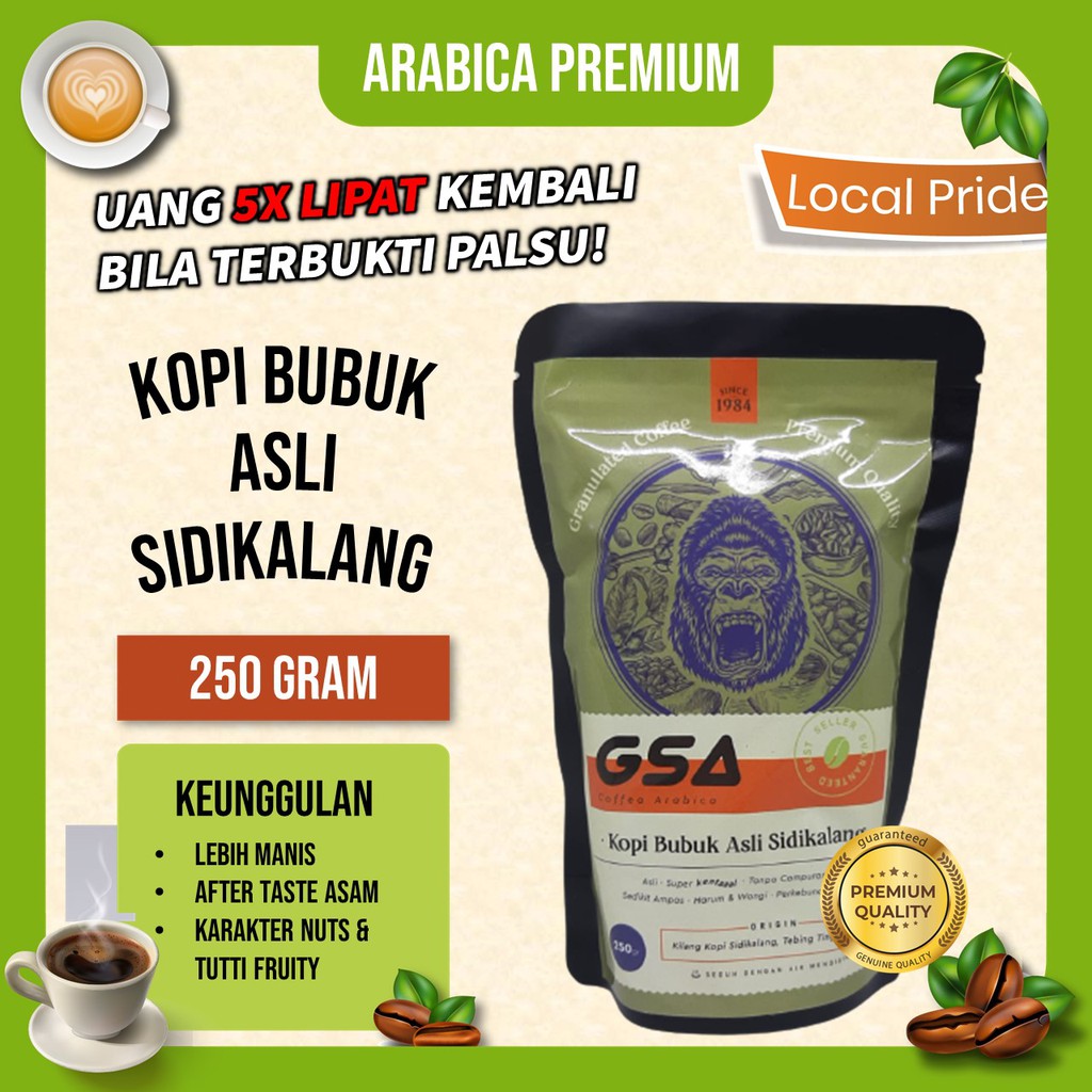 

Kopi Bubuk Hitam Arabika Arabica Coffee Sidikalang Sumatra Sumatera Murni Asli Super Premium 250gr