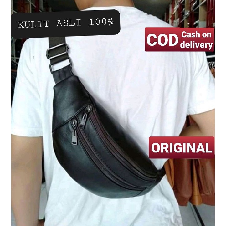 Waistbag Pria Kulit Asli Domba Original