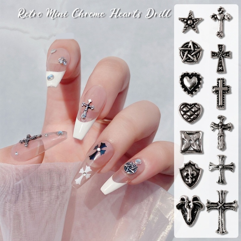 Dekorasi Nail Art 3D Bentuk Bintang Hati Bahan Metal Warna Silver Untuk Wanita