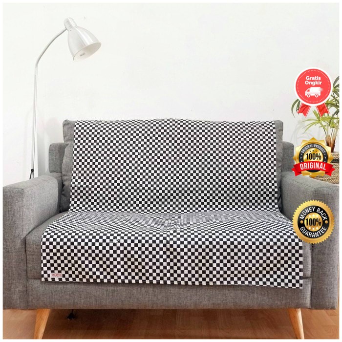 Cover Sofa Bahan Kain Kanvas Linen Halus Ukuran 100x150 cm Motif Catur Minimalis