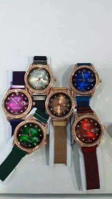 Jam Tangan Wanita Rolex Magnet Diamond Romawi Tanggal Aktif