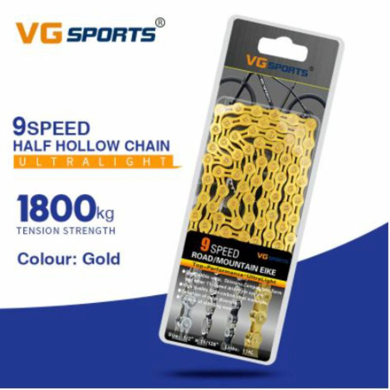 Rantai 9 speed gold hollow VGsport VG sport emas chain sepeda lipat MtB Roadbike 9s 9speed not YBN