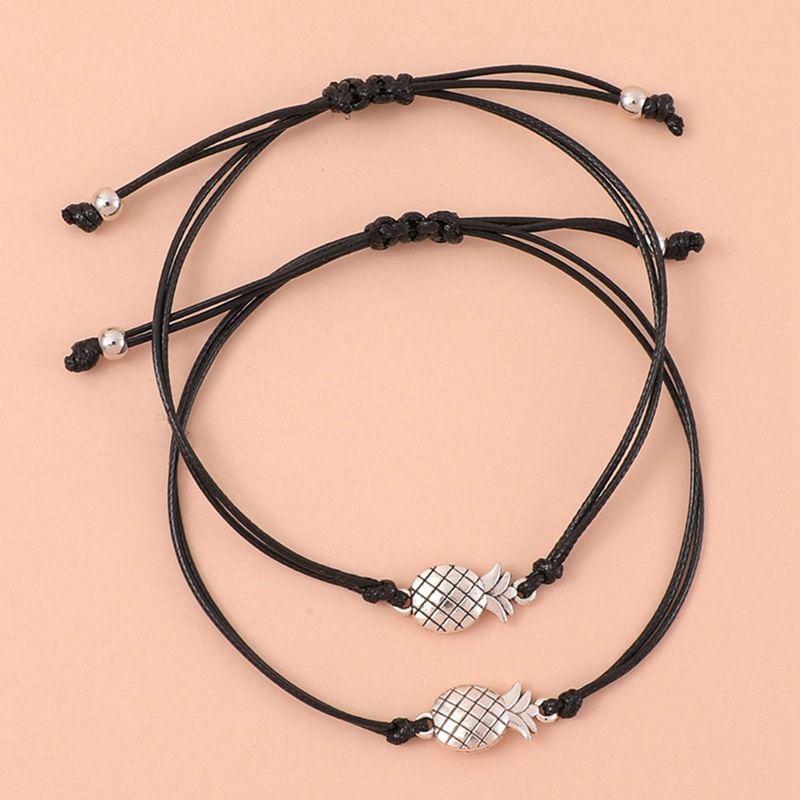 Fancyqube 2pcs / Set Gelang Desain Nanas Bahan Stainless Steel Warna Rose Gold Untuk Pria Dan Wanita