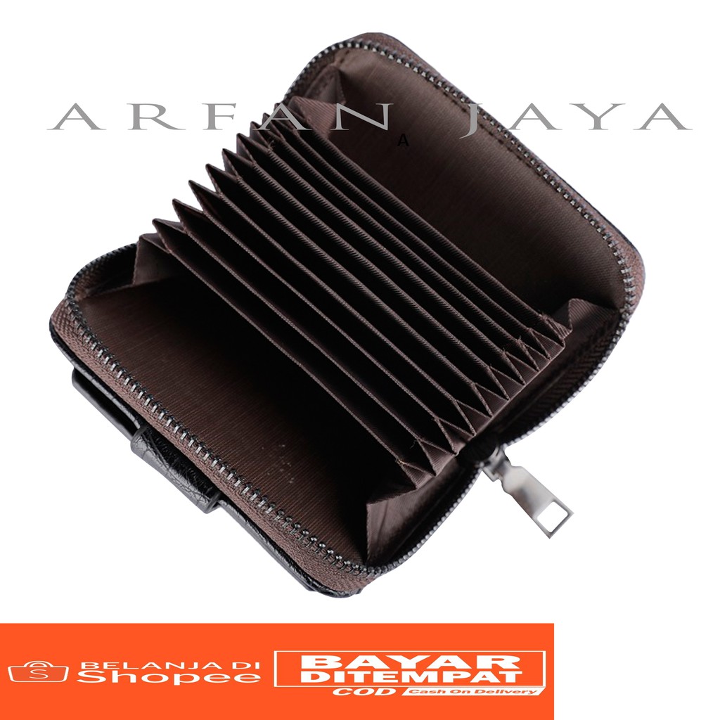 Dompet Card Kartu Kulit total 11 slot + 1 slot transparan Protection Import kancing-Hitam