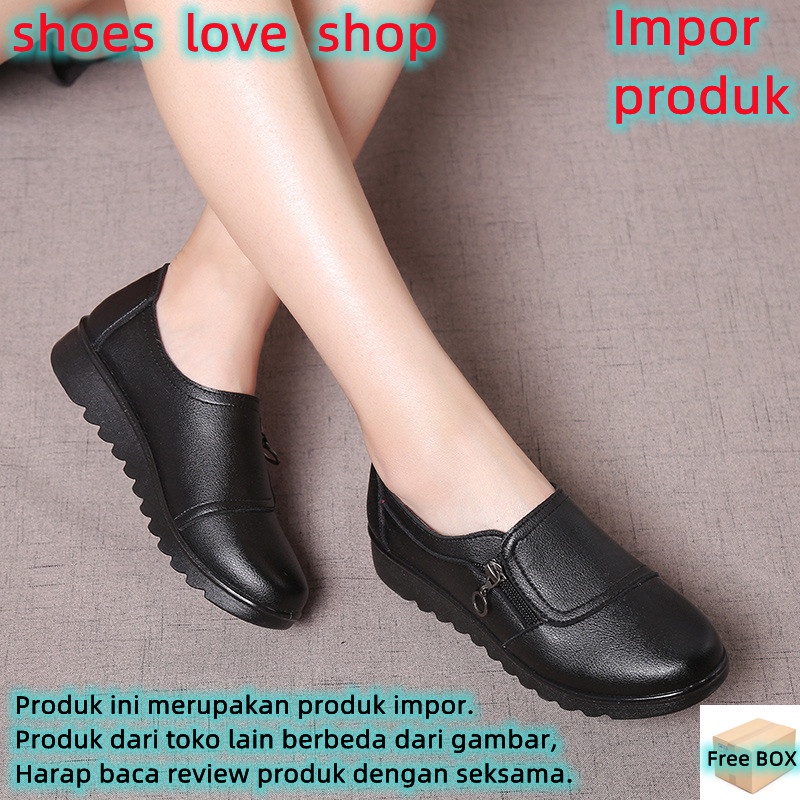 Fashion Wanita Baru Kasual Kulit Flat Zipper Loafers Sepatu Perahu - Sepatu Wanita