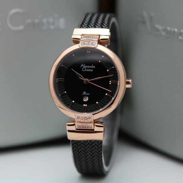 Jam Tangan Wanita Alexandre Christie AC 2757 Rosegold Black Original Garansi Resmi 1 Tahun