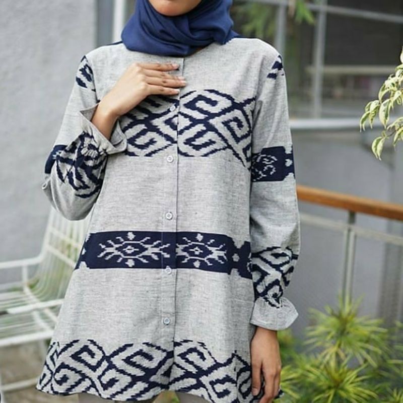 blouse Wanita korea style blouse tenun - blouse etnik - baju tenun - baju etnik - atasan tenun