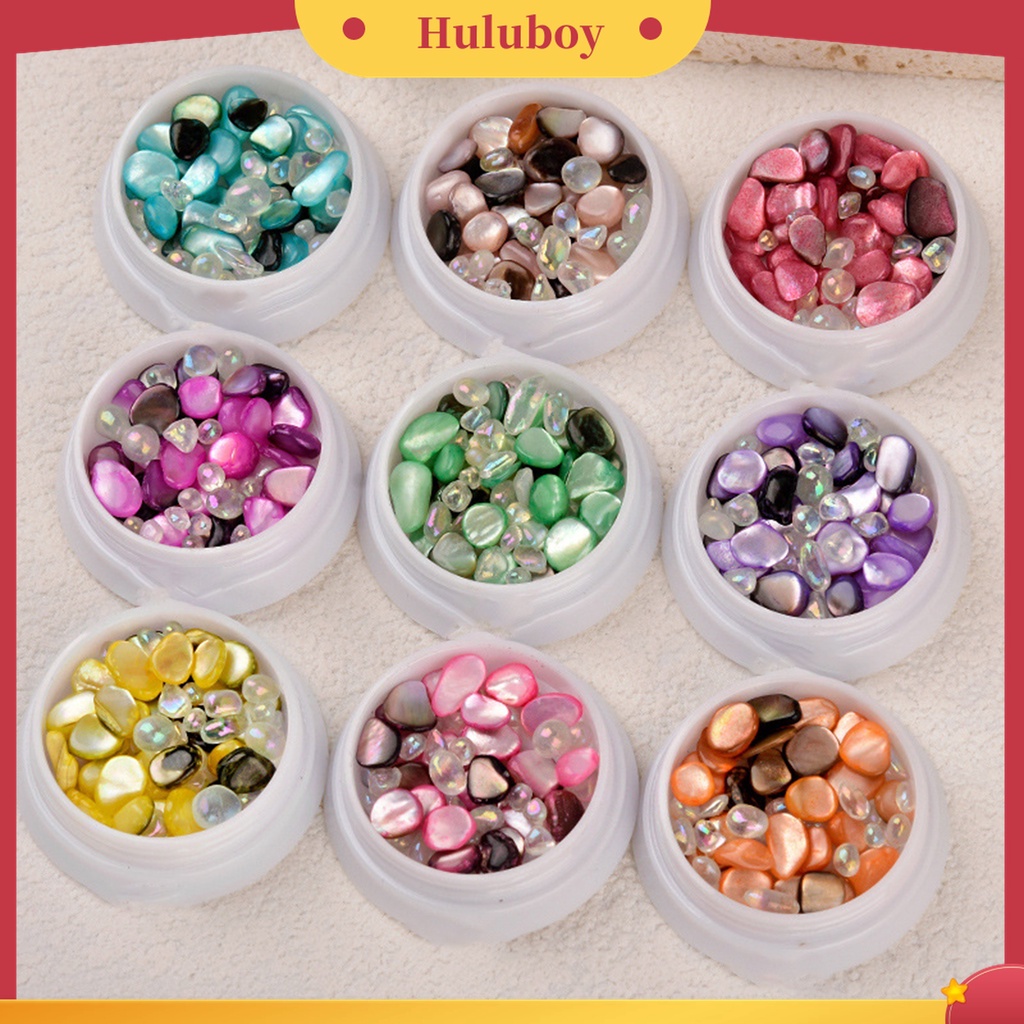 Huluboy Huluboy♡ 1 Kotak Stiker Kuku Efek Batu Kerang 3D Warna-Warni Gaya Jepang Untuk Salon