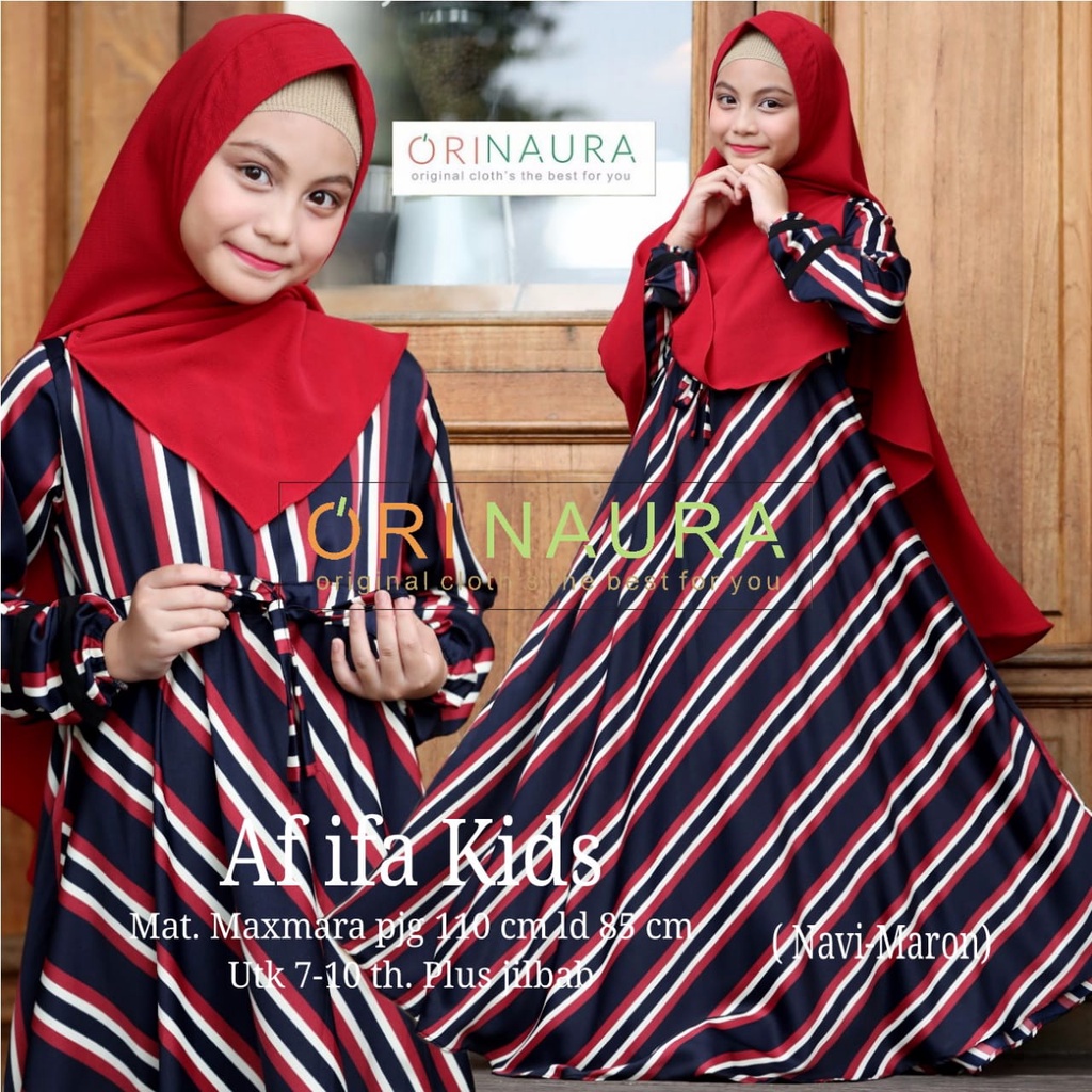 Gamis Anak Perempuan Motif Print Kembang Garis Nia Rumaisha Orinaura Bahan Maxmara Usia 9 10 Tahun