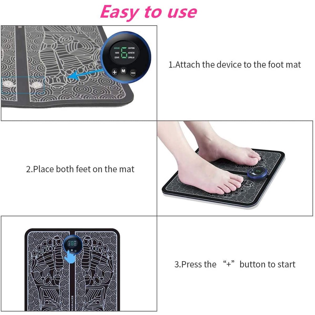 Ems Electric Foot Massage Pad Recharge Pulse Akupunktur Meningkatkan Sirkulasi Darah Pereda Nyeri