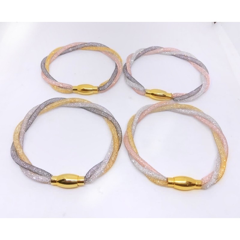 gelang tangan wanita //gelang gliter //gelang kawat isi permata //gelang korean lilit 3 ada 4pilihan