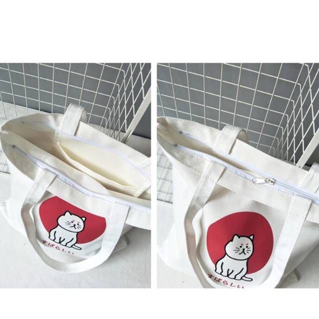 Tas tote bag kucing pakai resleting termurah