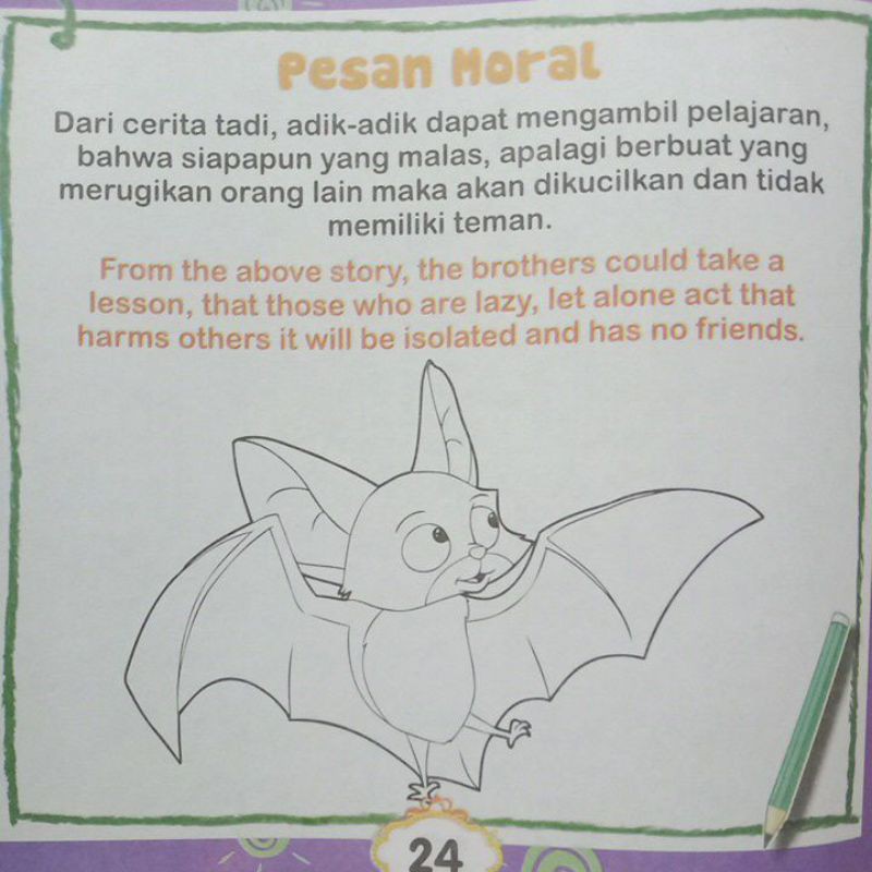 Buku Dongeng Fabel Asal Mula Kelelawar Keluar di Malam Hari