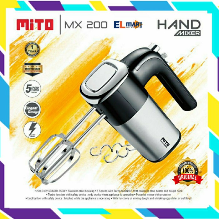 Hand Mixer Mito MX 200 - MX200 Handmixer 5 speed Turbo Stainless