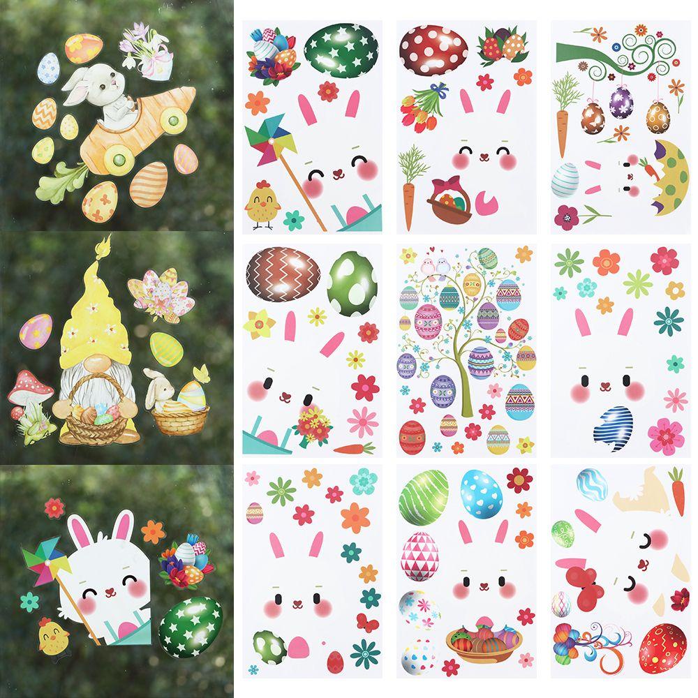 Populer Paskah Jendela Stiker Dekorasi Kamar Perlengkapan Pesta Removable Tahan Air DIY Dua Sisi Printing Stiker Dinding